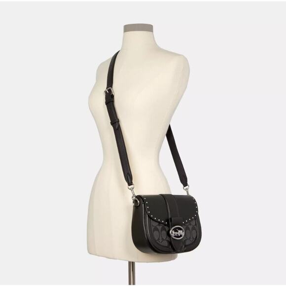 Coach Georgie Saddle Crossbody Colorblock Sig Canvas Silver/Graphite/Black NWT - Picture 12 of 12